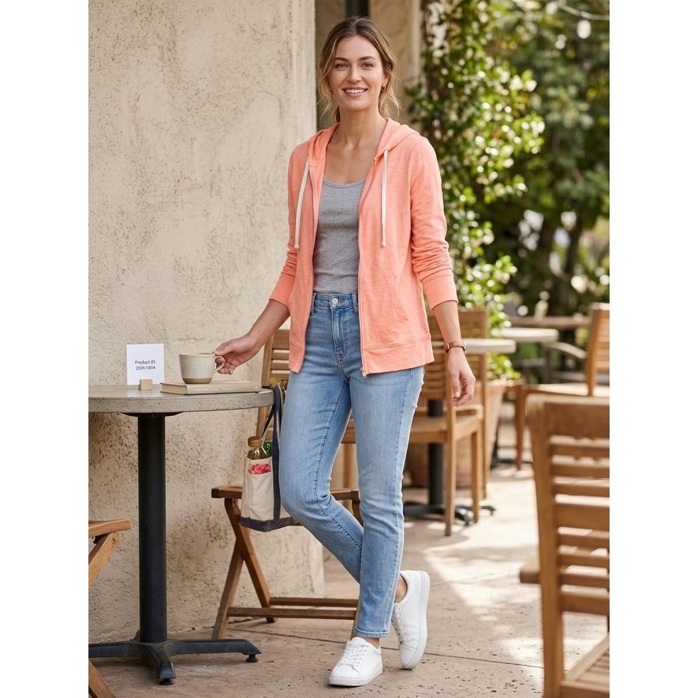 Lightweight Slub Knit Old Navy Peach Cotton Blend Zip Hoodie Size M Medium